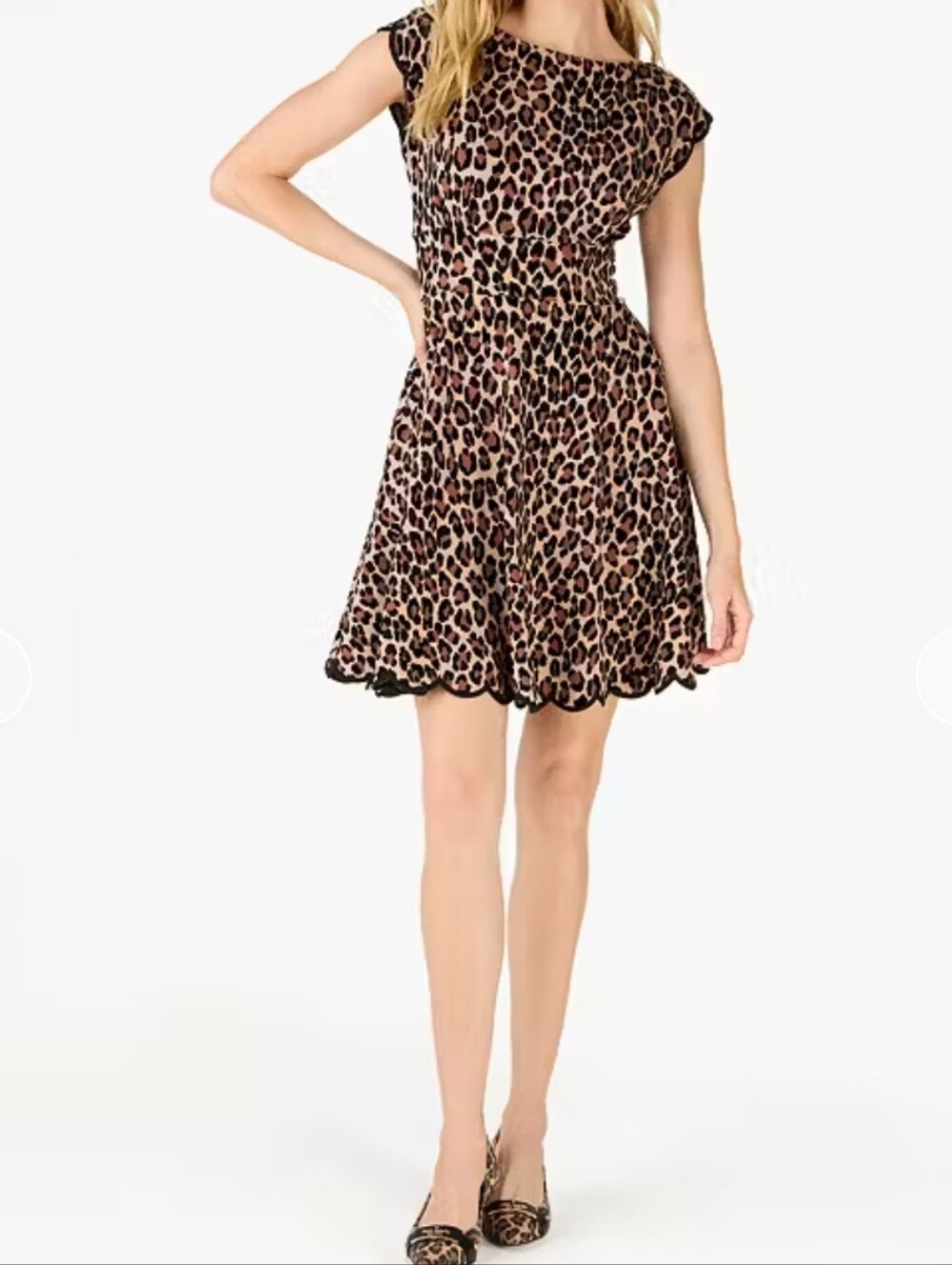 Kate Spade Leopard Print Scallop Sleeve Dress - Brown/Black